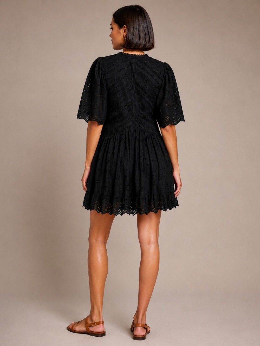 Madewell Black Eyelet Flutter Sleeve Mini Dress | Size 16 | NWT - Picture 2 of 8